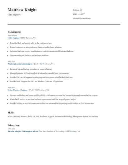 Citrix Engineer Resume
