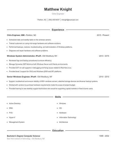 Citrix Engineer Resume
