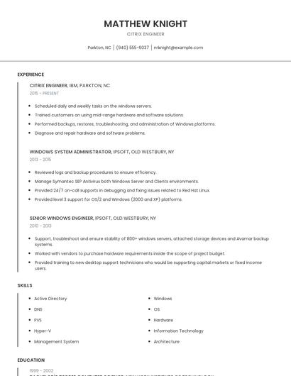 Citrix Engineer Resume