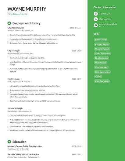 City Administrator Resume
