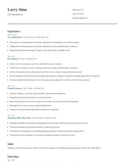 City Administrator Resume