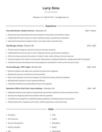 City Administrator Resume