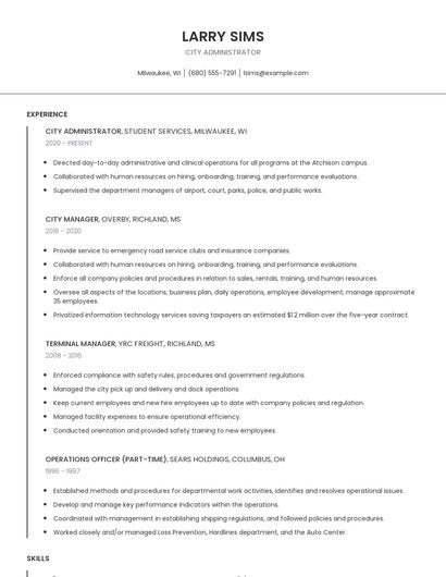 City Administrator Resume