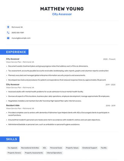 City Assessor Resume