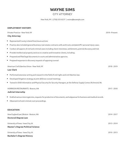 City Attorney Resume