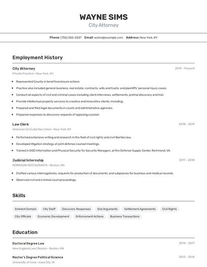 City Attorney Resume
