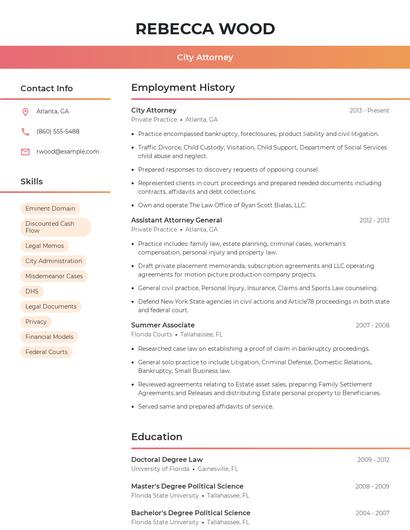 City Attorney Resume