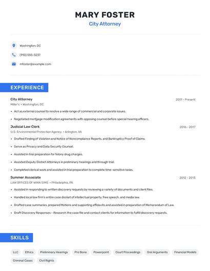 City Attorney Resume
