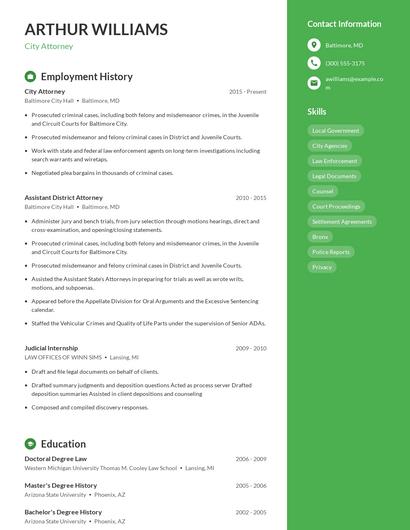 City Attorney Resume