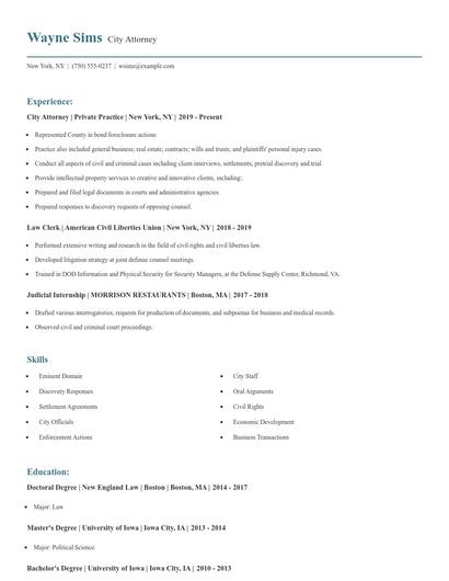 City Attorney Resume