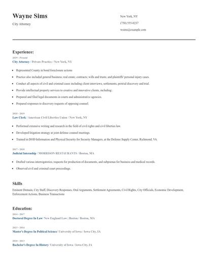 City Attorney Resume