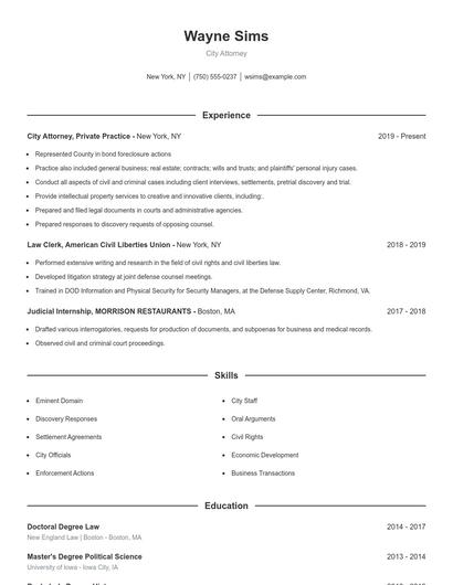 City Attorney Resume