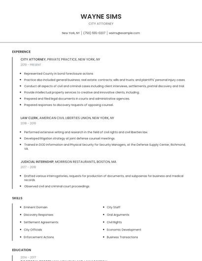 City Attorney Resume