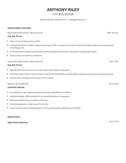 City Bus Driver Resume