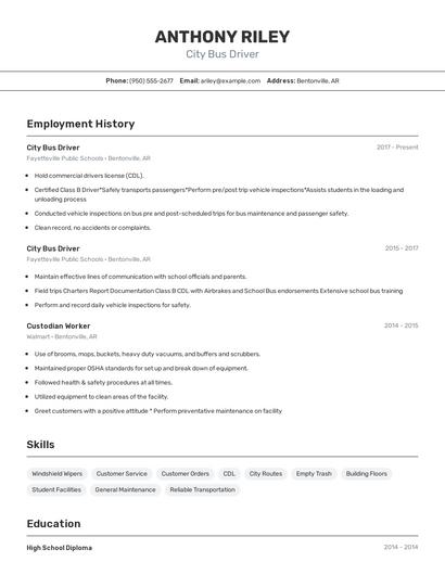 City Bus Driver Resume
