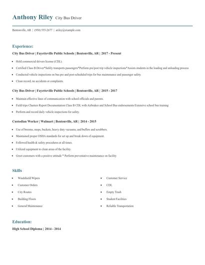City Bus Driver Resume