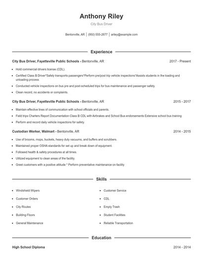 City Bus Driver Resume