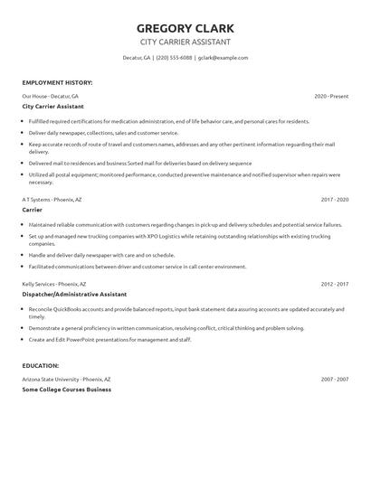 City Carrier Assistant Resume