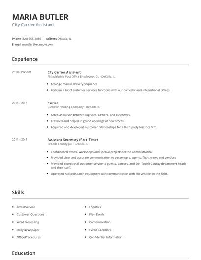 City Carrier Assistant Resume