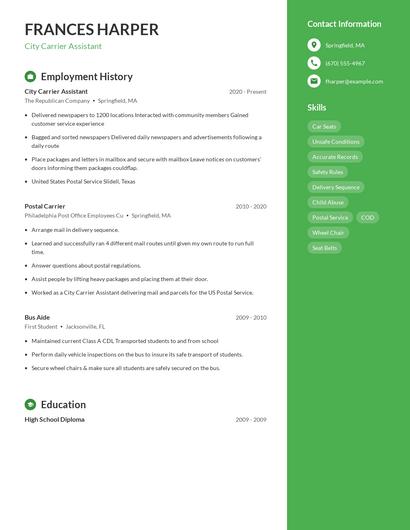 City Carrier Assistant Resume