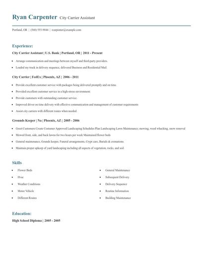 City Carrier Assistant Resume