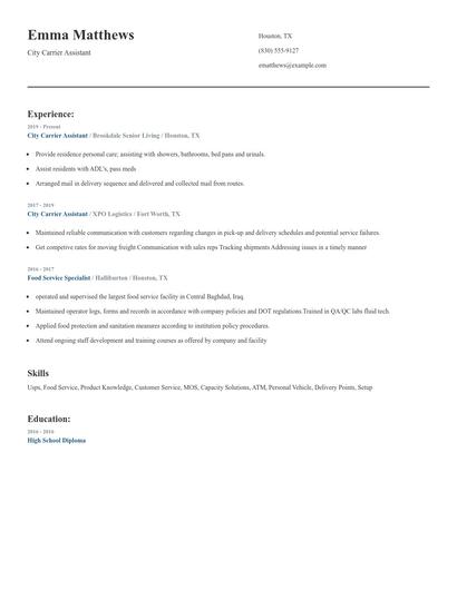 City Carrier Assistant Resume