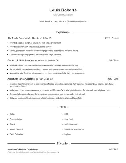 City Carrier Assistant Resume