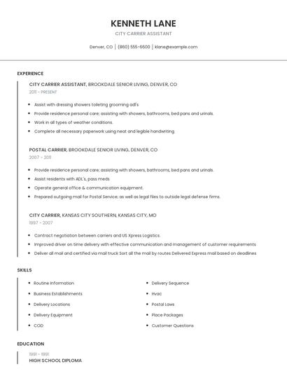 City Carrier Assistant Resume