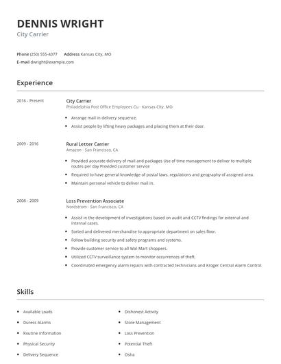 City Carrier Resume