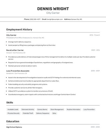City Carrier Resume