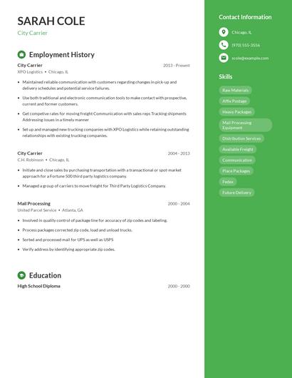 City Carrier Resume