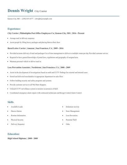 City Carrier Resume