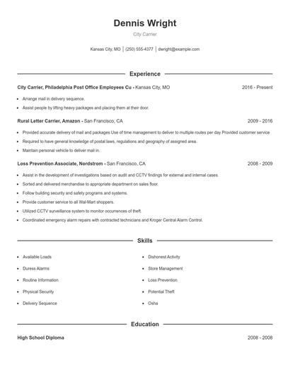 City Carrier Resume