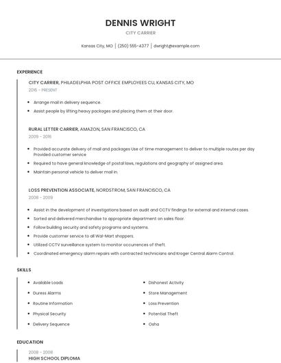 City Carrier Resume