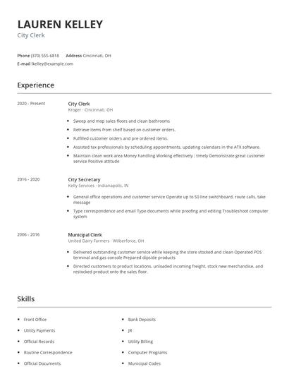 City Clerk Resume