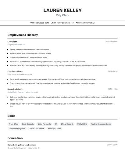 City Clerk Resume