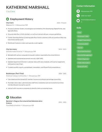 City Clerk Resume