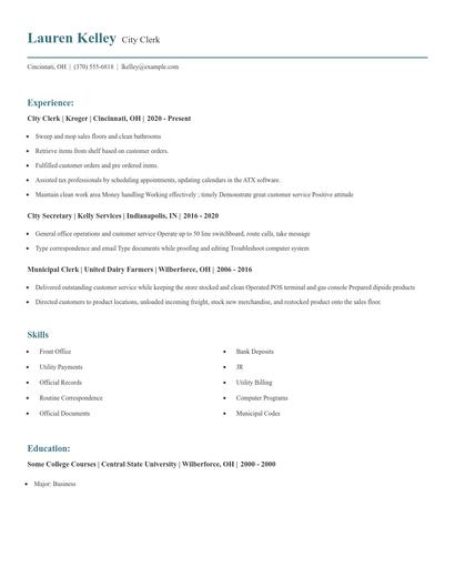 City Clerk Resume