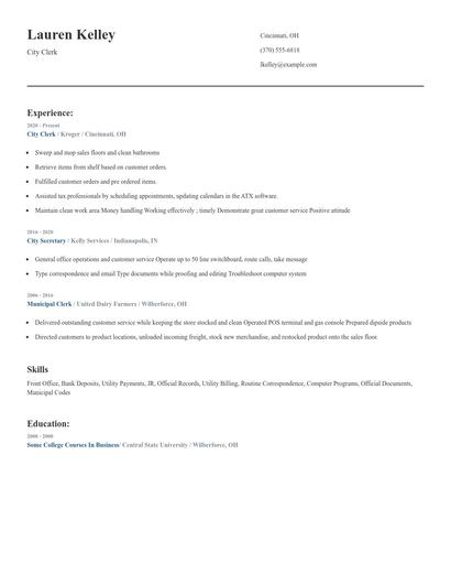 City Clerk Resume