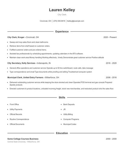 City Clerk Resume