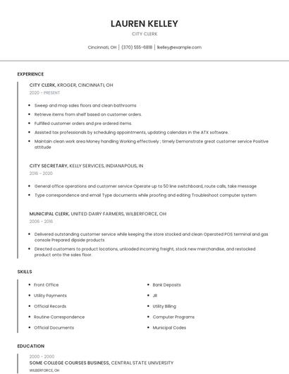City Clerk Resume