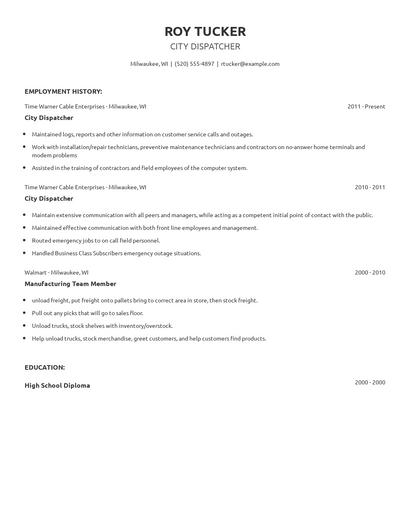City Dispatcher Resume