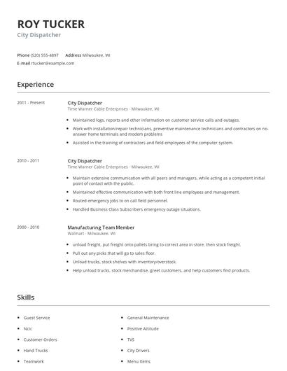 City Dispatcher Resume