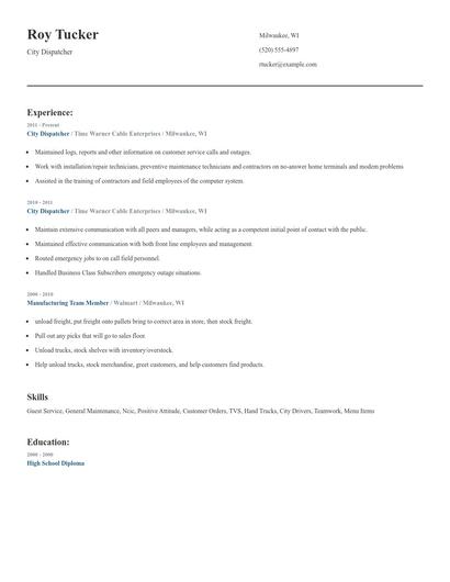 City Dispatcher Resume