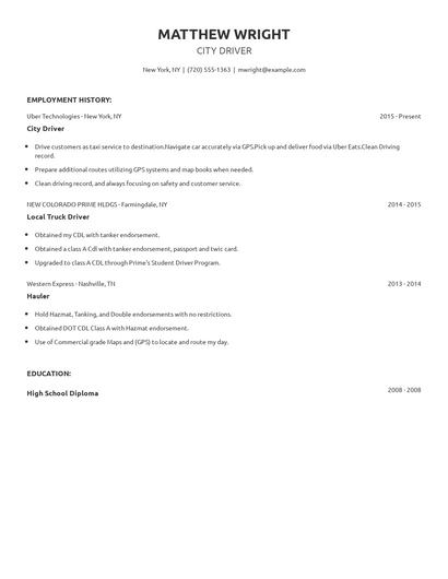 City Driver Resume