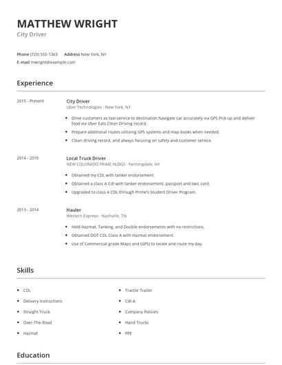 City Driver Resume