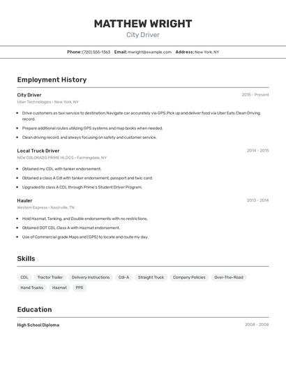 City Driver Resume