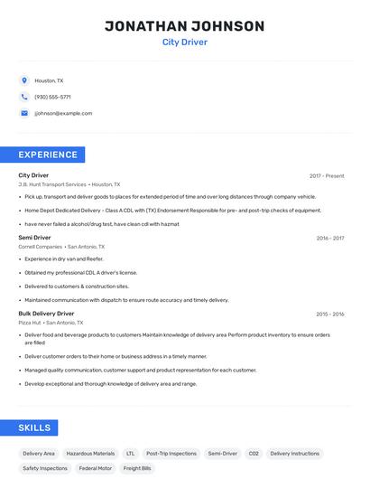 City Driver Resume