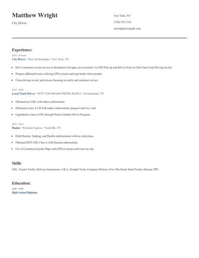 City Driver Resume