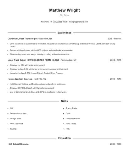 City Driver Resume